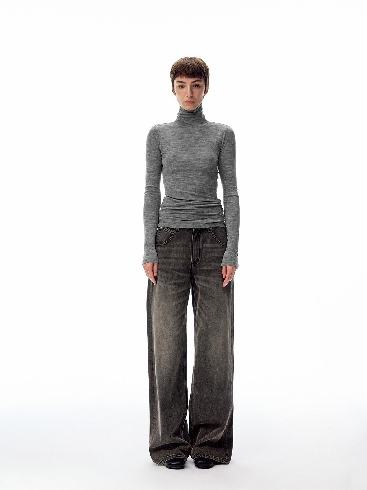 Northbutsouth Black Grey Washed Vintage Relaxed Women&