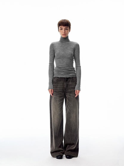 Northbutsouth Black Grey Washed Vintage Relaxed Women&