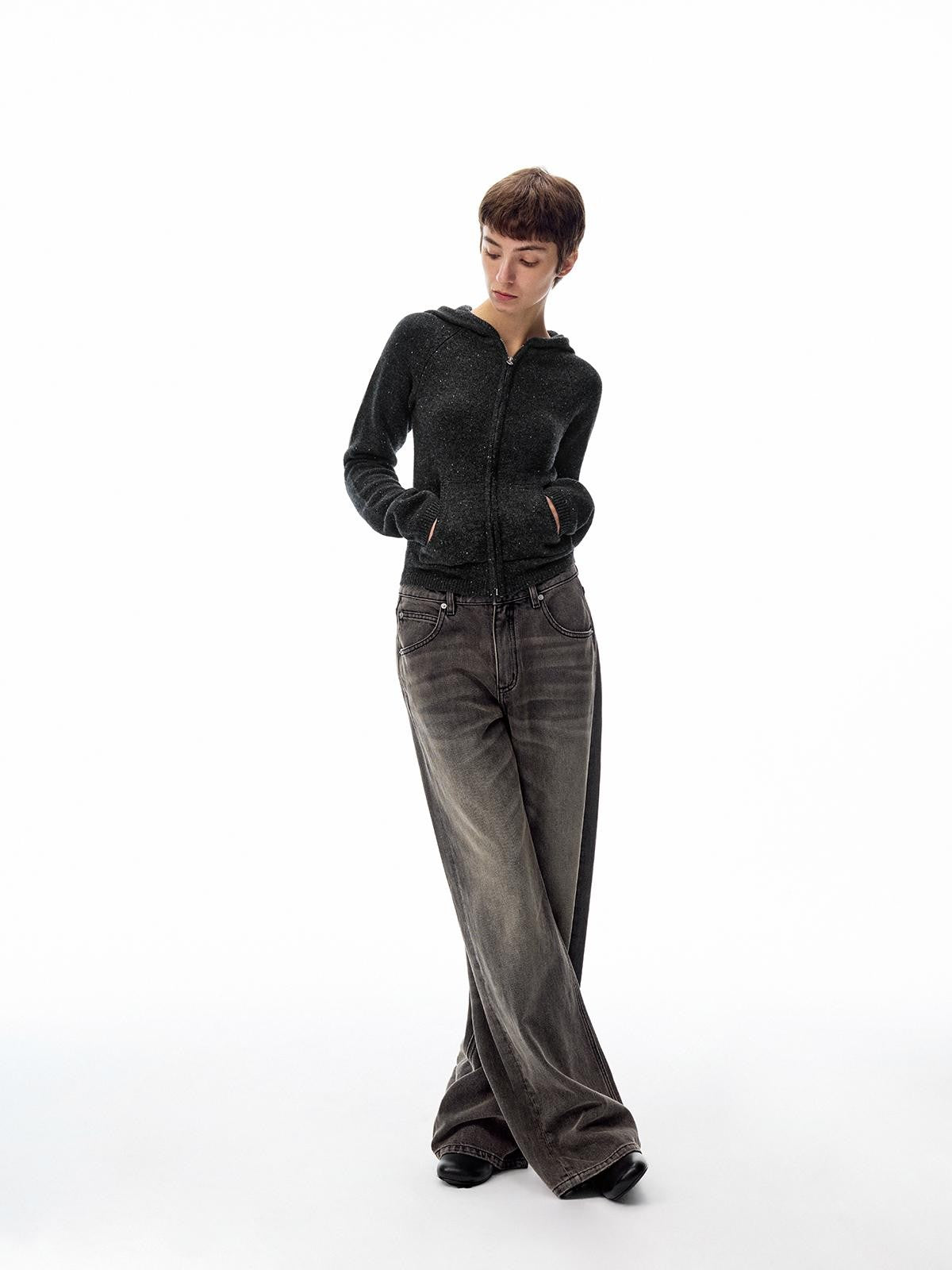 Northbutsouth Black Grey Washed Vintage Relaxed Women&