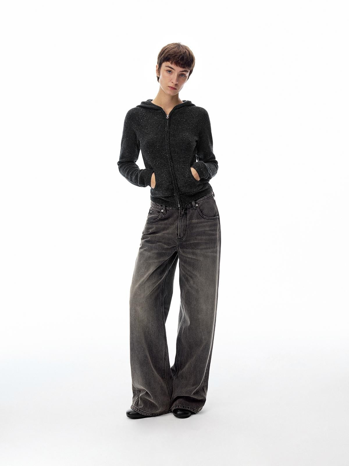 Northbutsouth Black Grey Washed Vintage Relaxed Women&