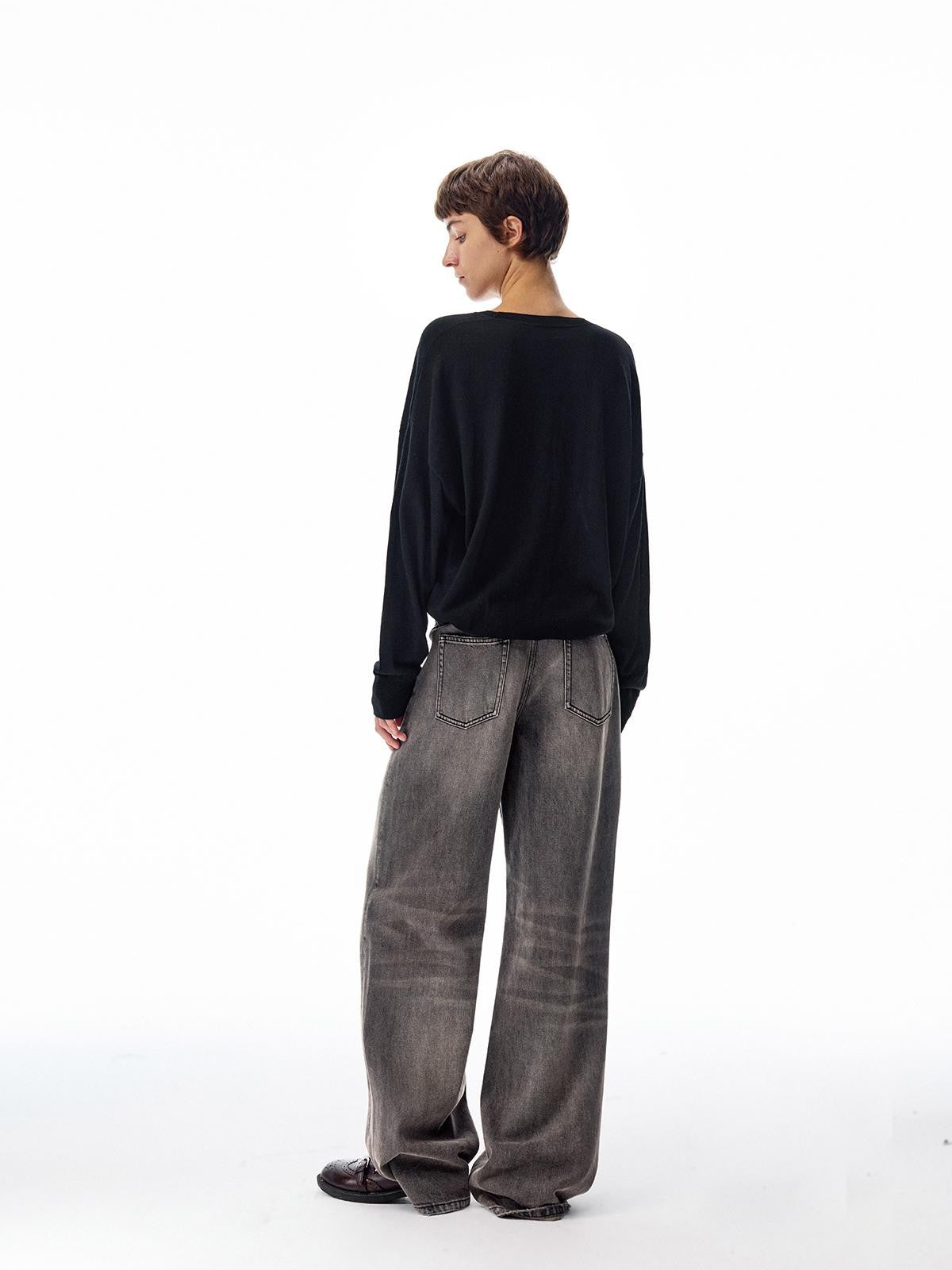 Northbutsouth Black Grey Washed Vintage Relaxed Women&
