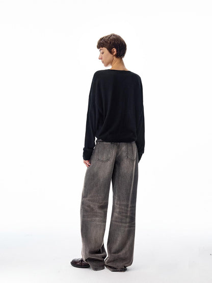 Northbutsouth Black Grey Washed Vintage Relaxed Women&