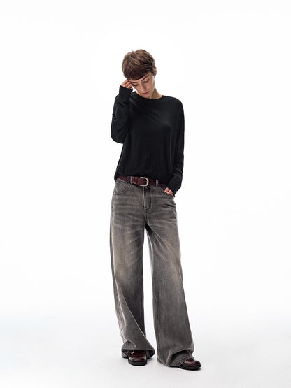 Northbutsouth Black Grey Washed Vintage Relaxed Women&