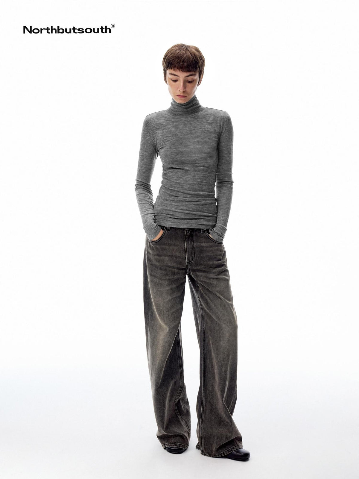 Northbutsouth Black Grey Washed Vintage Relaxed Women&