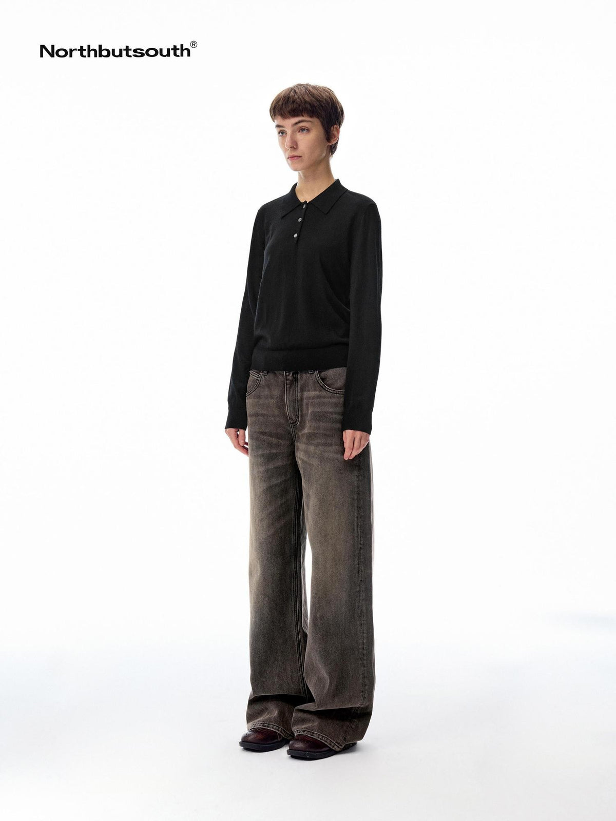Northbutsouth Black Grey Washed Vintage Relaxed Women&