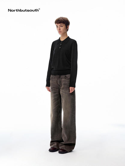 Northbutsouth Black Grey Washed Vintage Relaxed Women&