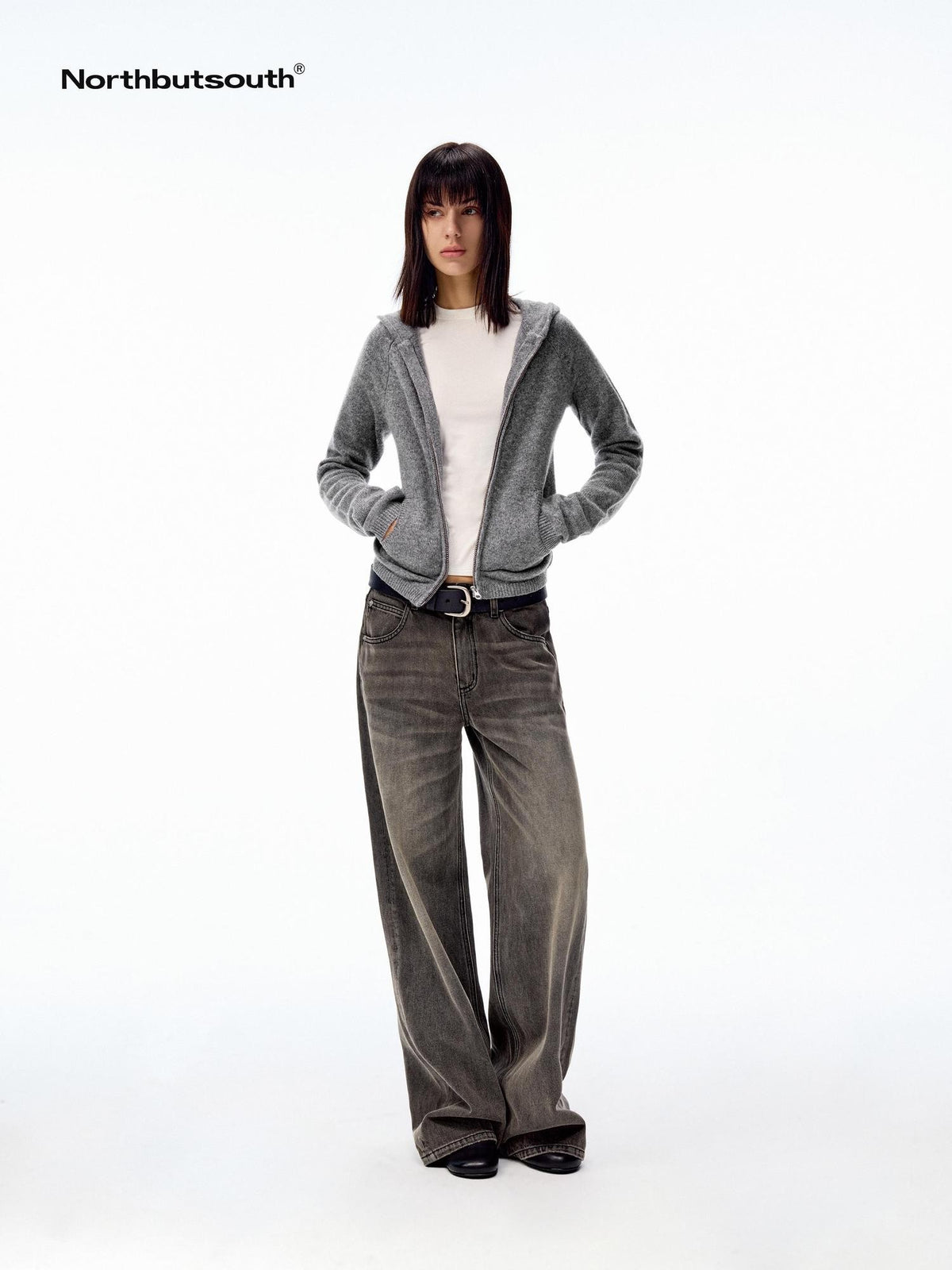 Northbutsouth Black Grey Washed Vintage Relaxed Women&