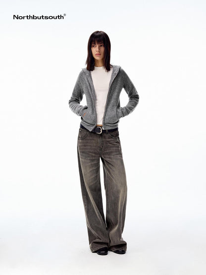 Northbutsouth Black Grey Washed Vintage Relaxed Women&