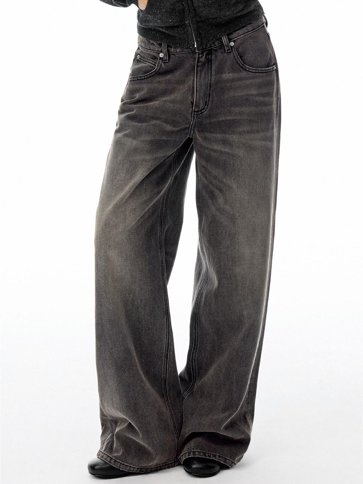 Northbutsouth Black Grey Washed Vintage Relaxed Women&