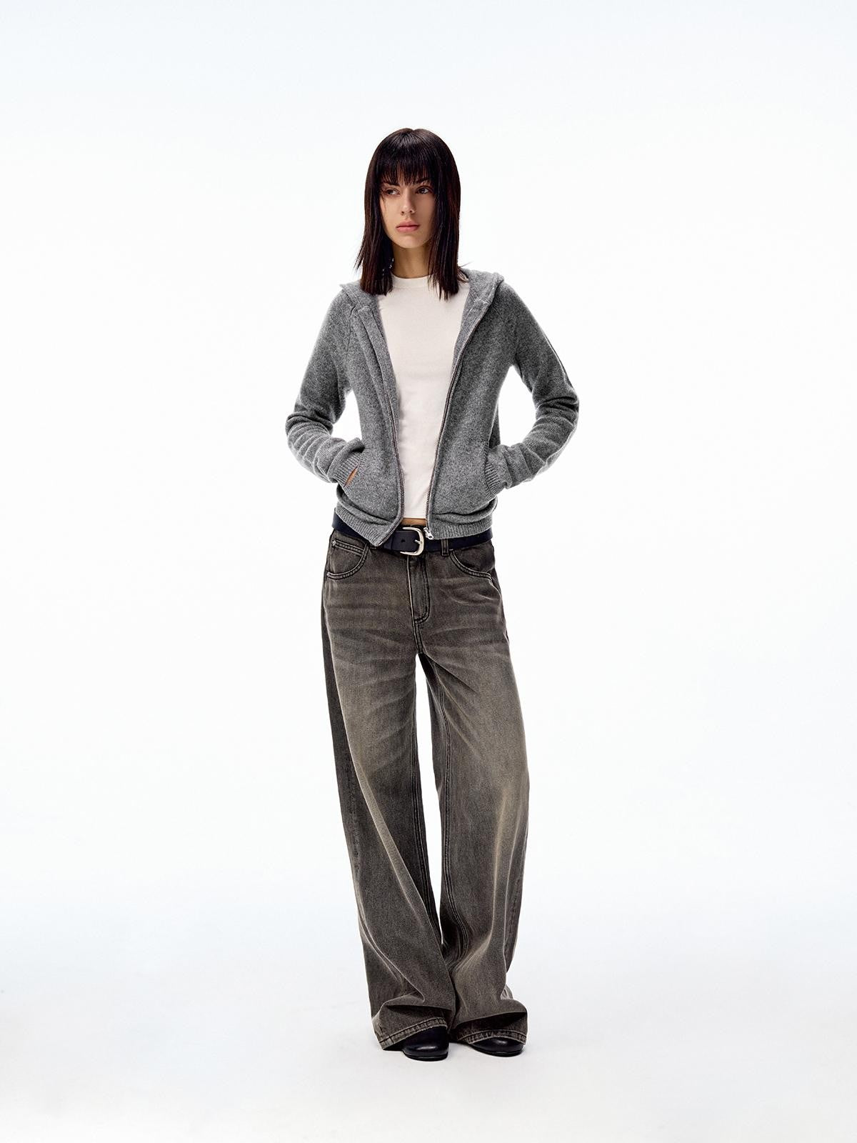 Northbutsouth Black Grey Washed Vintage Relaxed Women&