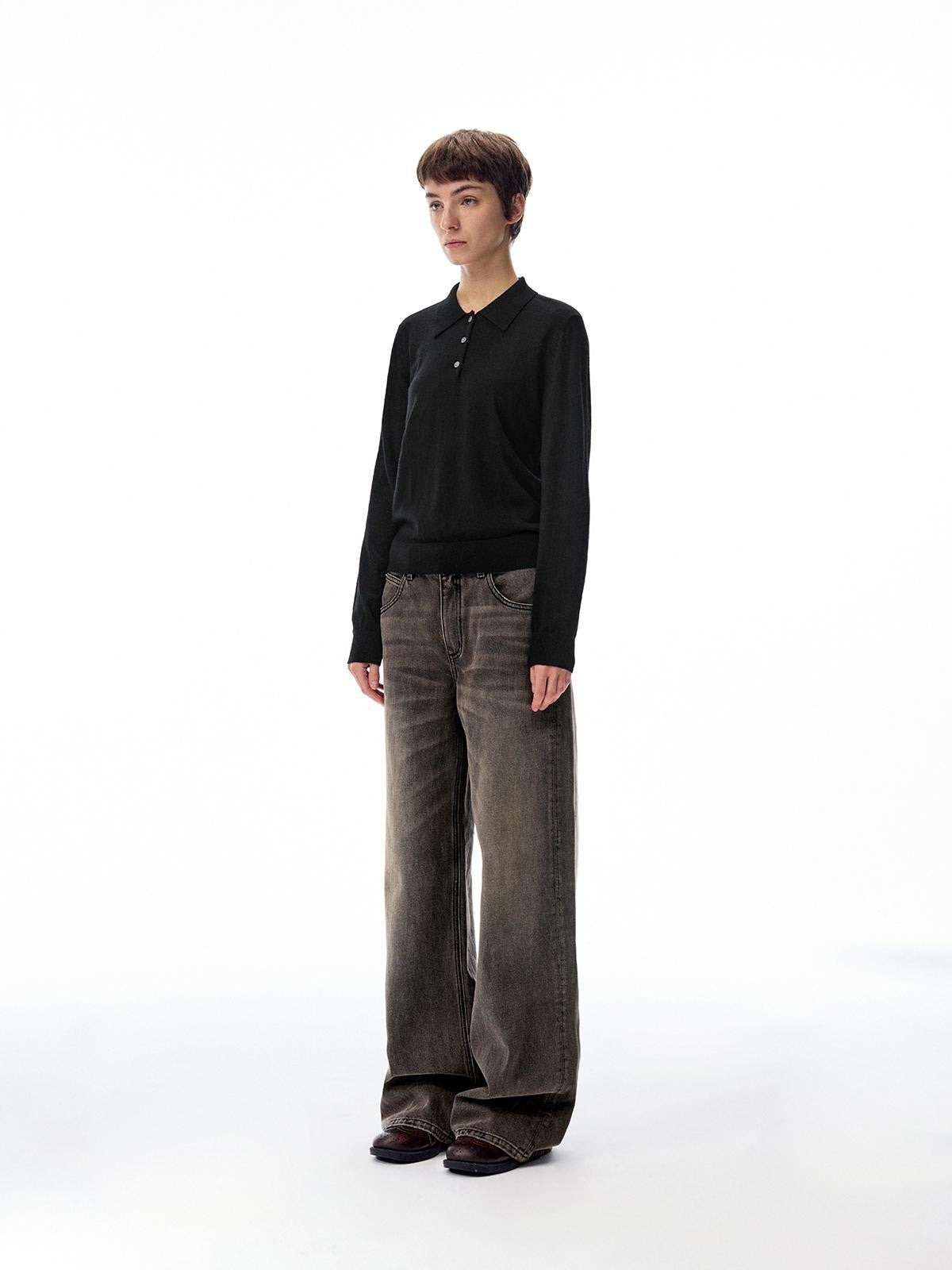 Northbutsouth Black Grey Washed Vintage Relaxed Women&