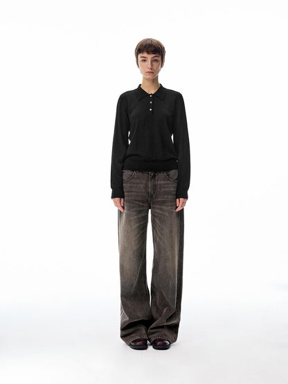 Northbutsouth Black Grey Washed Vintage Relaxed Women&