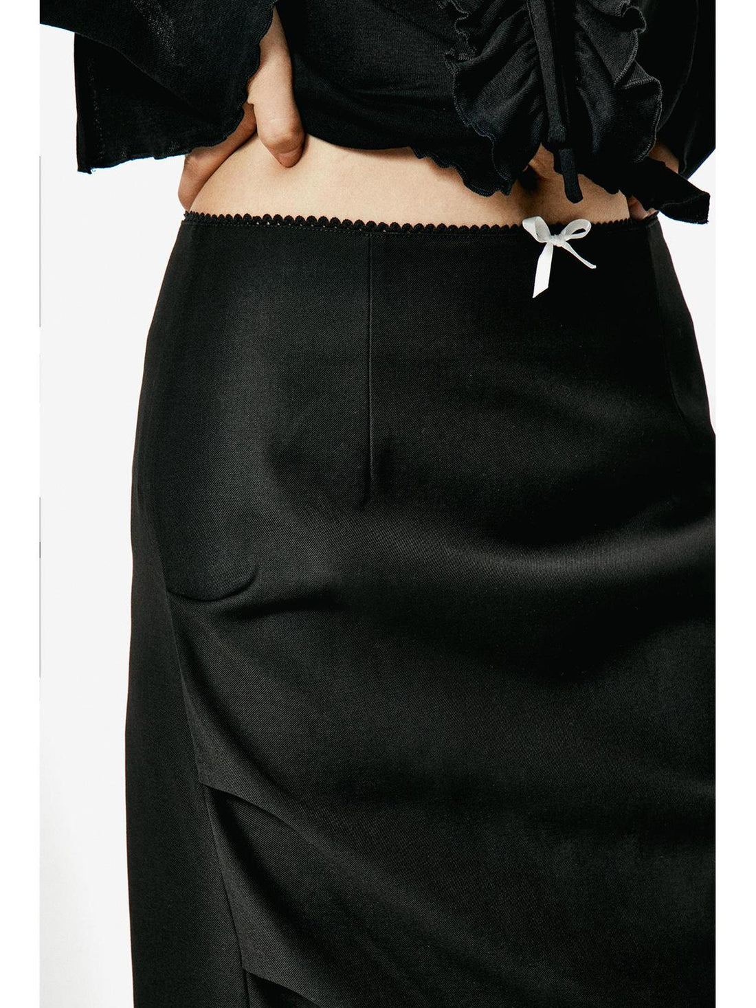 Northbutsouth Black Lace Bow Straight Midi Skirt