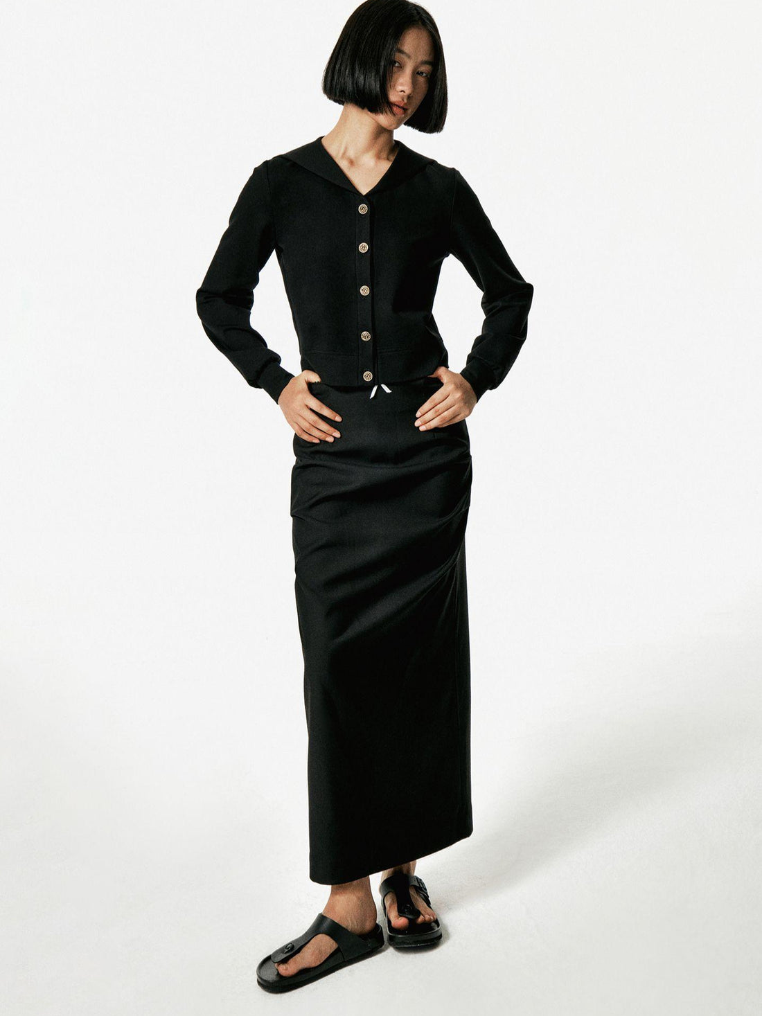 Northbutsouth Black Lace Bow Straight Midi Skirt