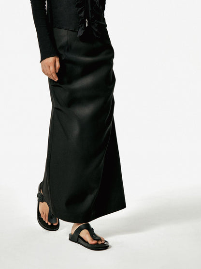 Northbutsouth Black Lace Bow Straight Midi Skirt