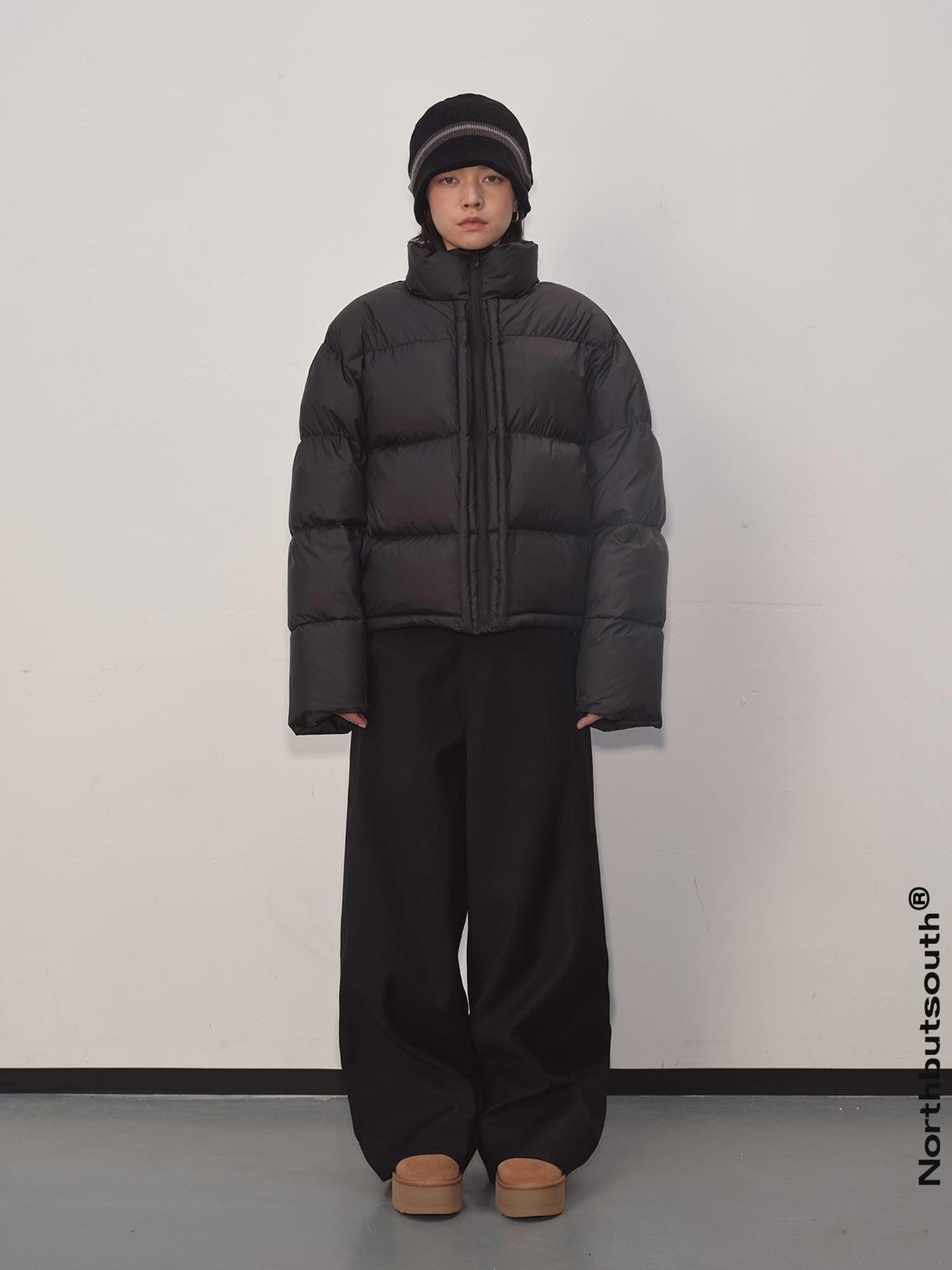 Northbutsouth Black Matte Collar Down Jacket With 300g White Duck Down