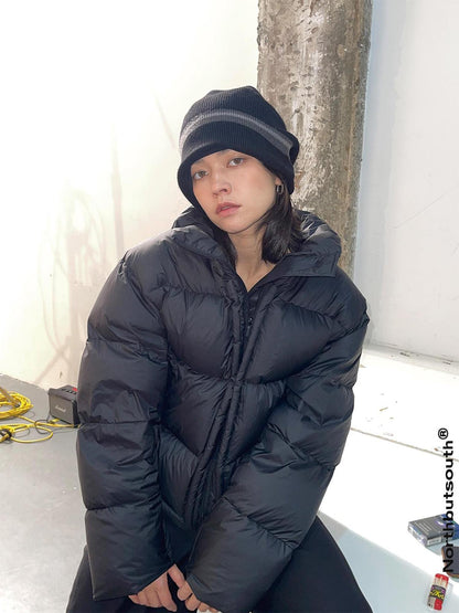 Northbutsouth Black Matte Collar Down Jacket With 300g White Duck Down