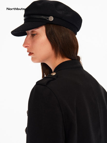 Northbutsouth Black Metal Snap Button Stand Collar Women&