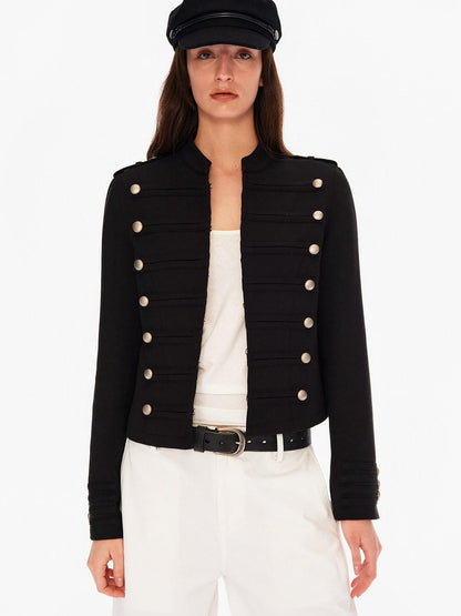 Northbutsouth Black Metal Snap Button Stand Collar Women&