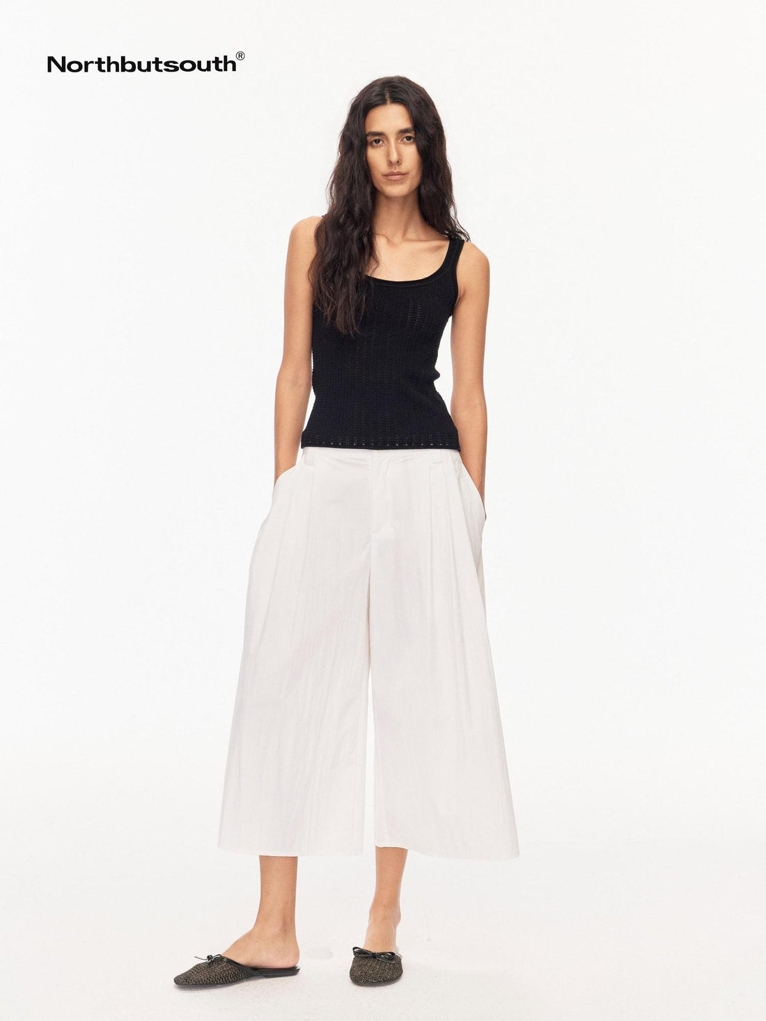 Northbutsouth Black Openwork U Neck Slim High Stretch Women&