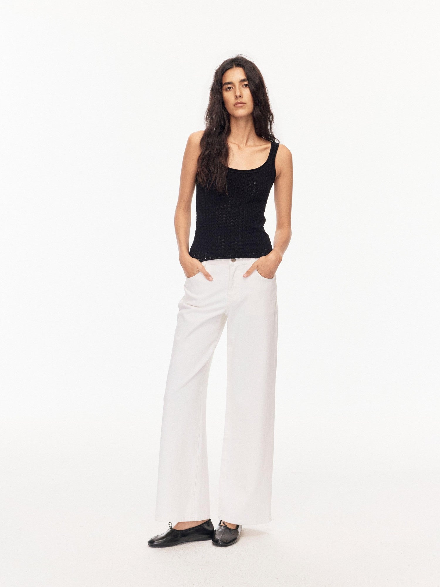 Northbutsouth Black Openwork U Neck Slim High Stretch Women&