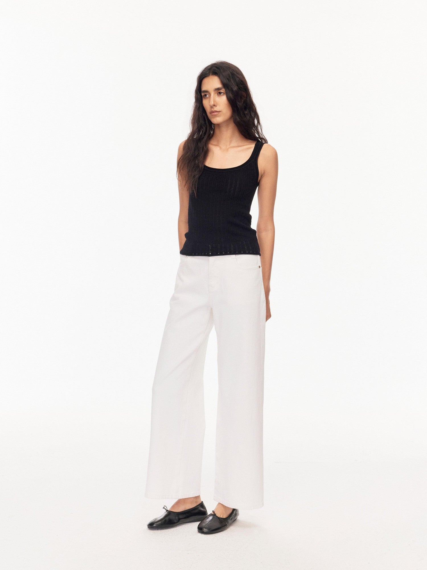 Northbutsouth Black Openwork U Neck Slim High Stretch Women&