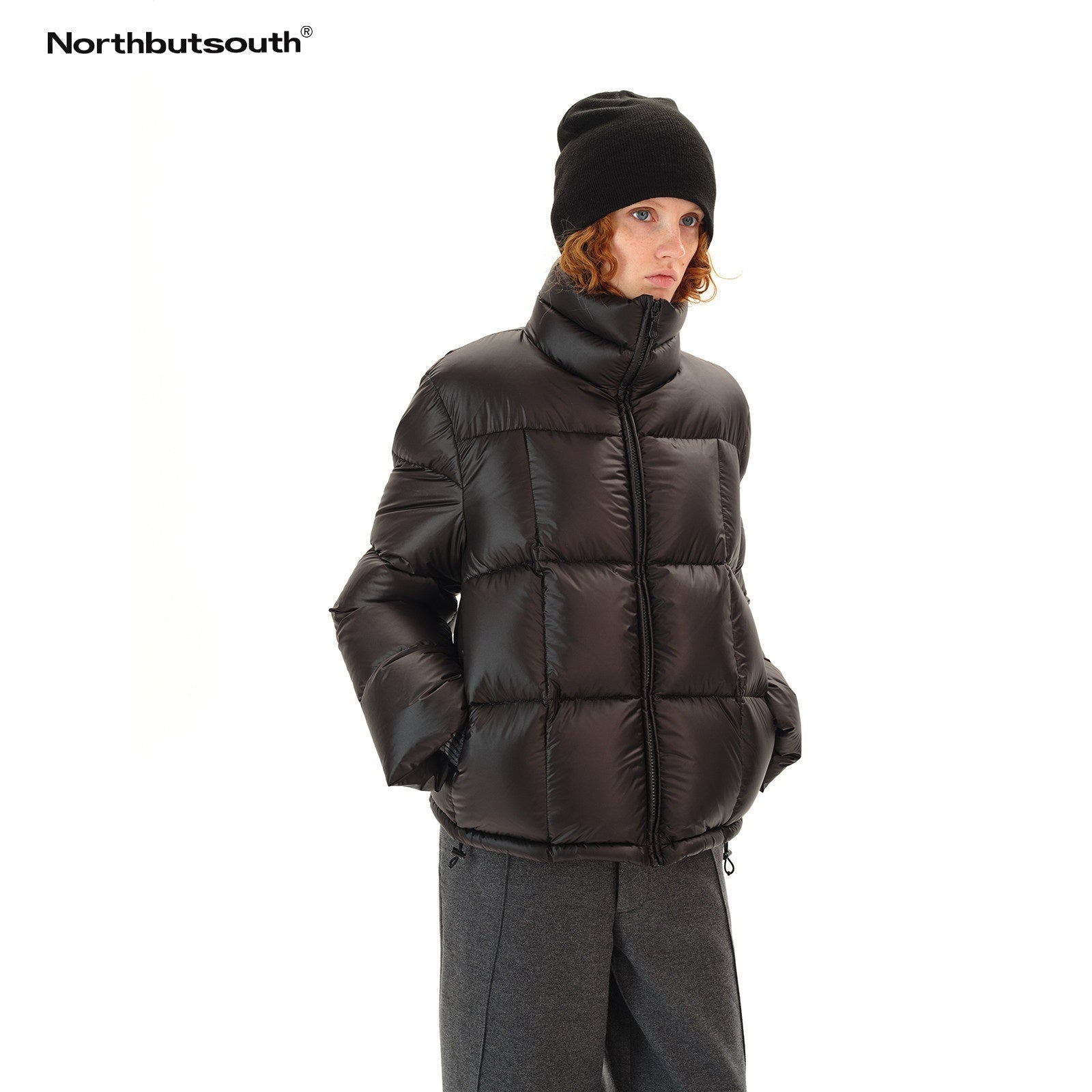 Northbutsouth_Black_Short_Quilted_Panel_Stand_Collar_Women&