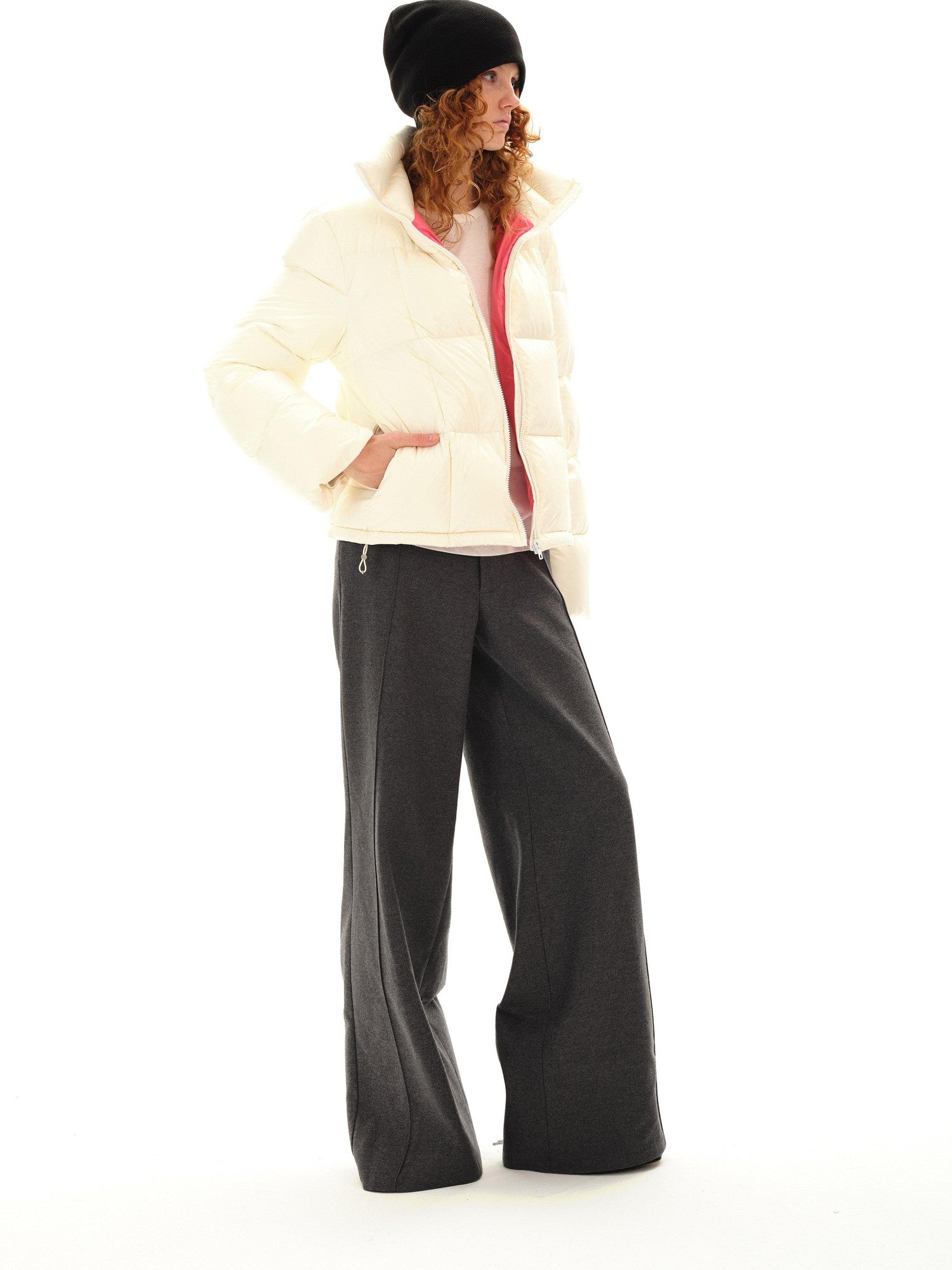 Northbutsouth Black Short Quilted Panel Stand Collar Women&