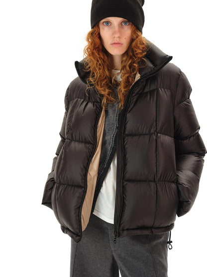 Northbutsouth Black Short Quilted Panel Stand Collar Women&