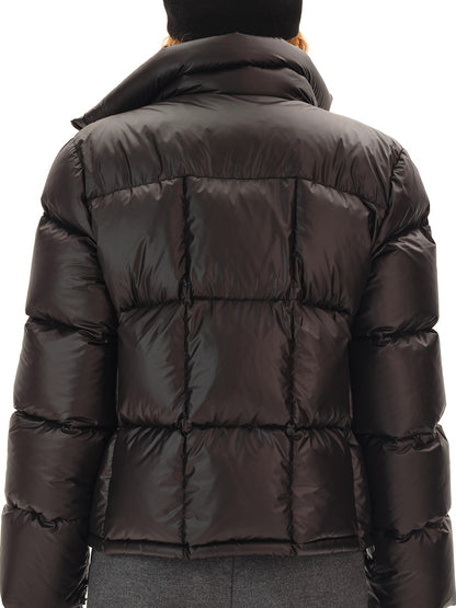 Northbutsouth Black Short Quilted Panel Stand Collar Women&