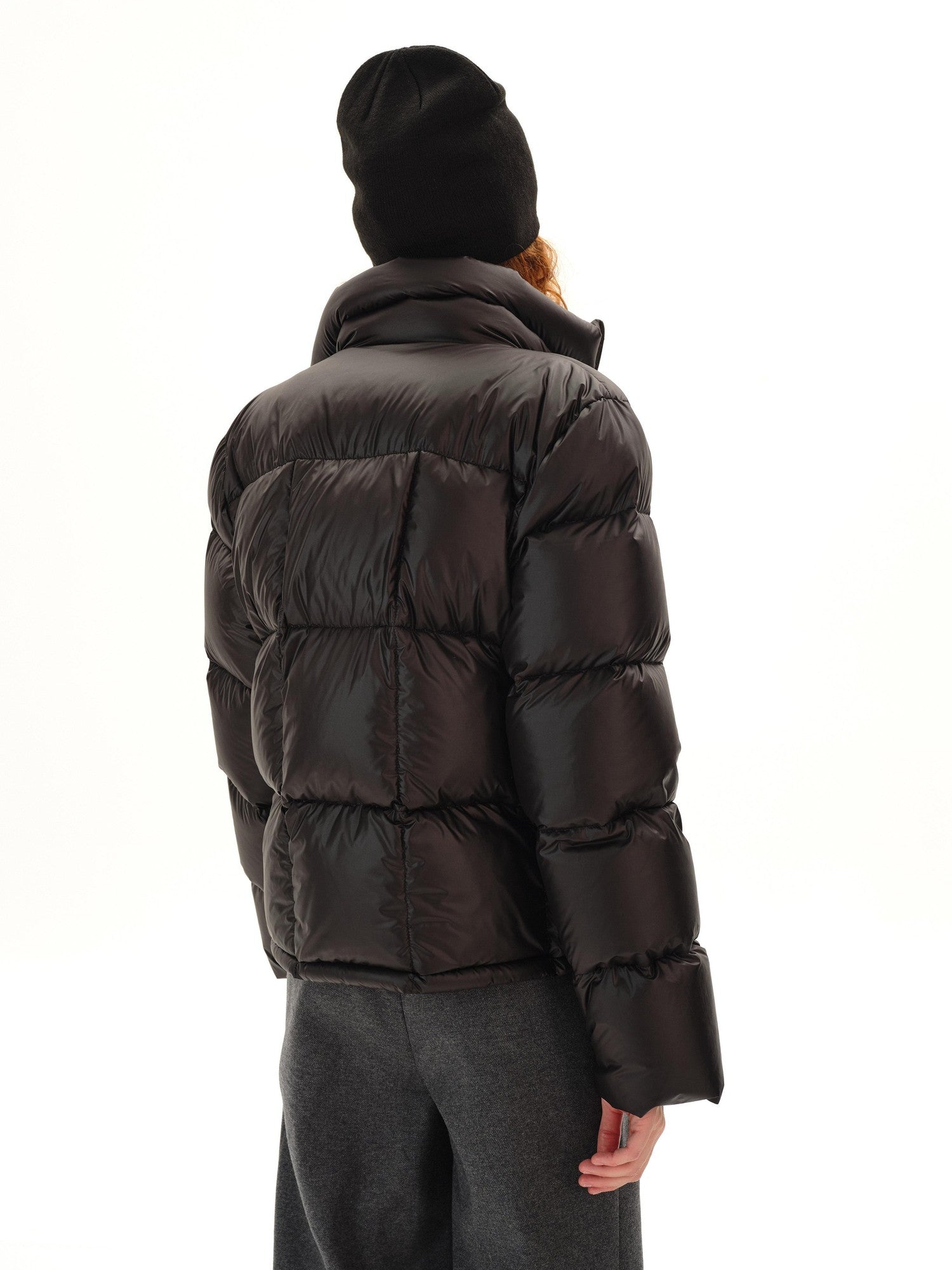 Northbutsouth Black Short Quilted Panel Stand Collar Women&