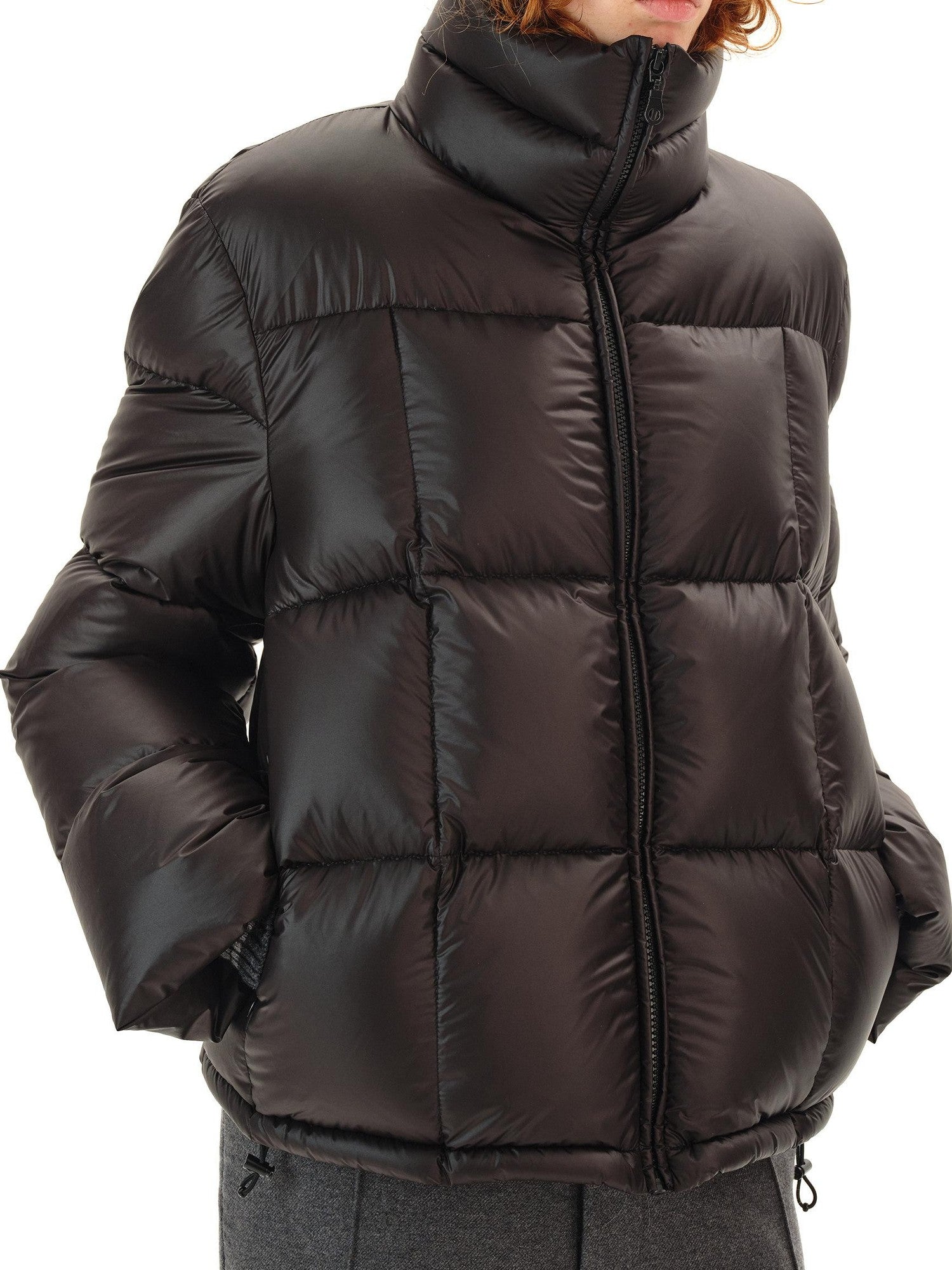 Northbutsouth Black Short Quilted Panel Stand Collar Women&