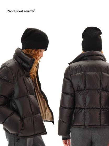 Northbutsouth Black Short Quilted Panel Stand Collar Women&