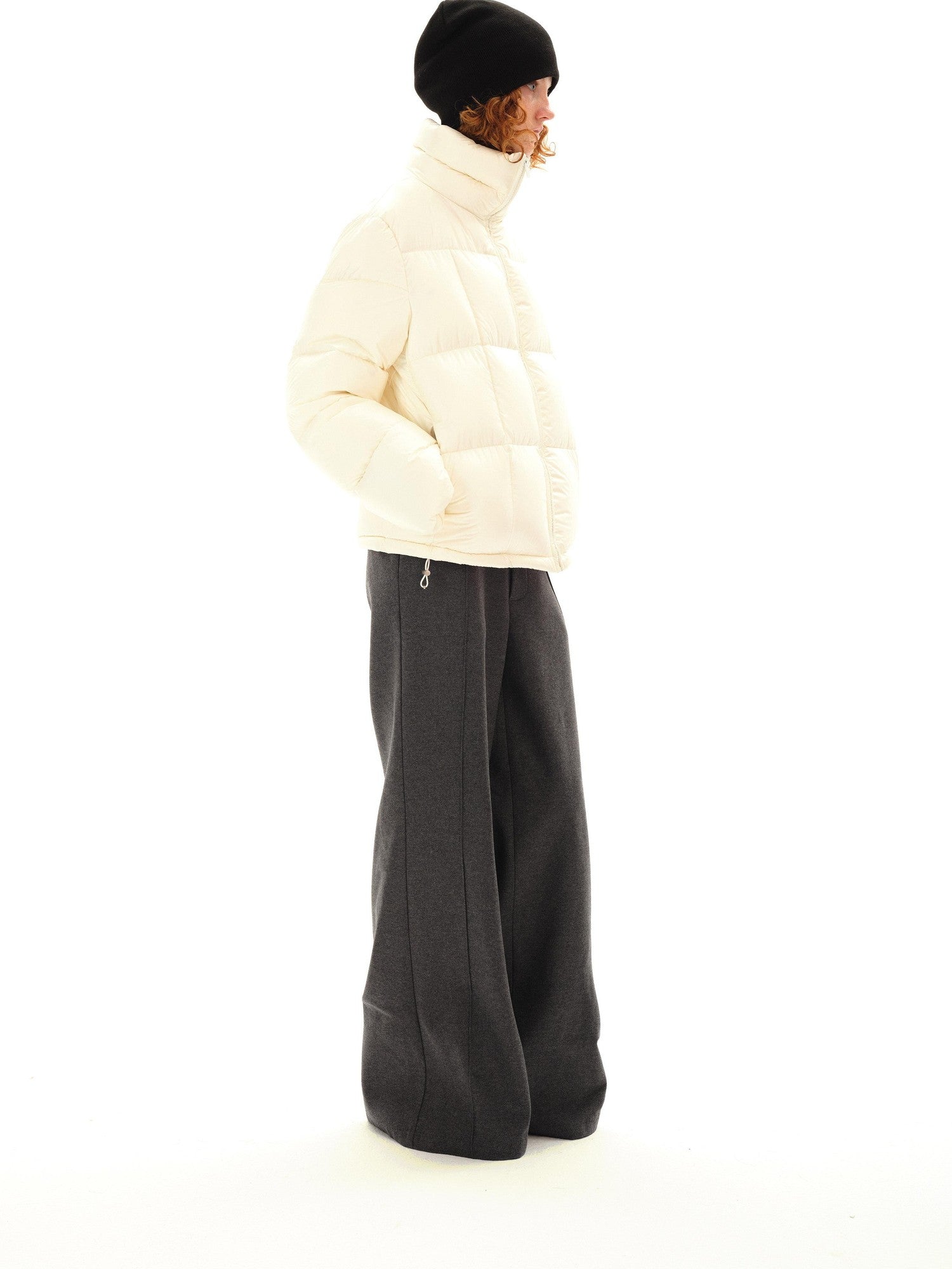 Northbutsouth Black Short Quilted Panel Stand Collar Women&