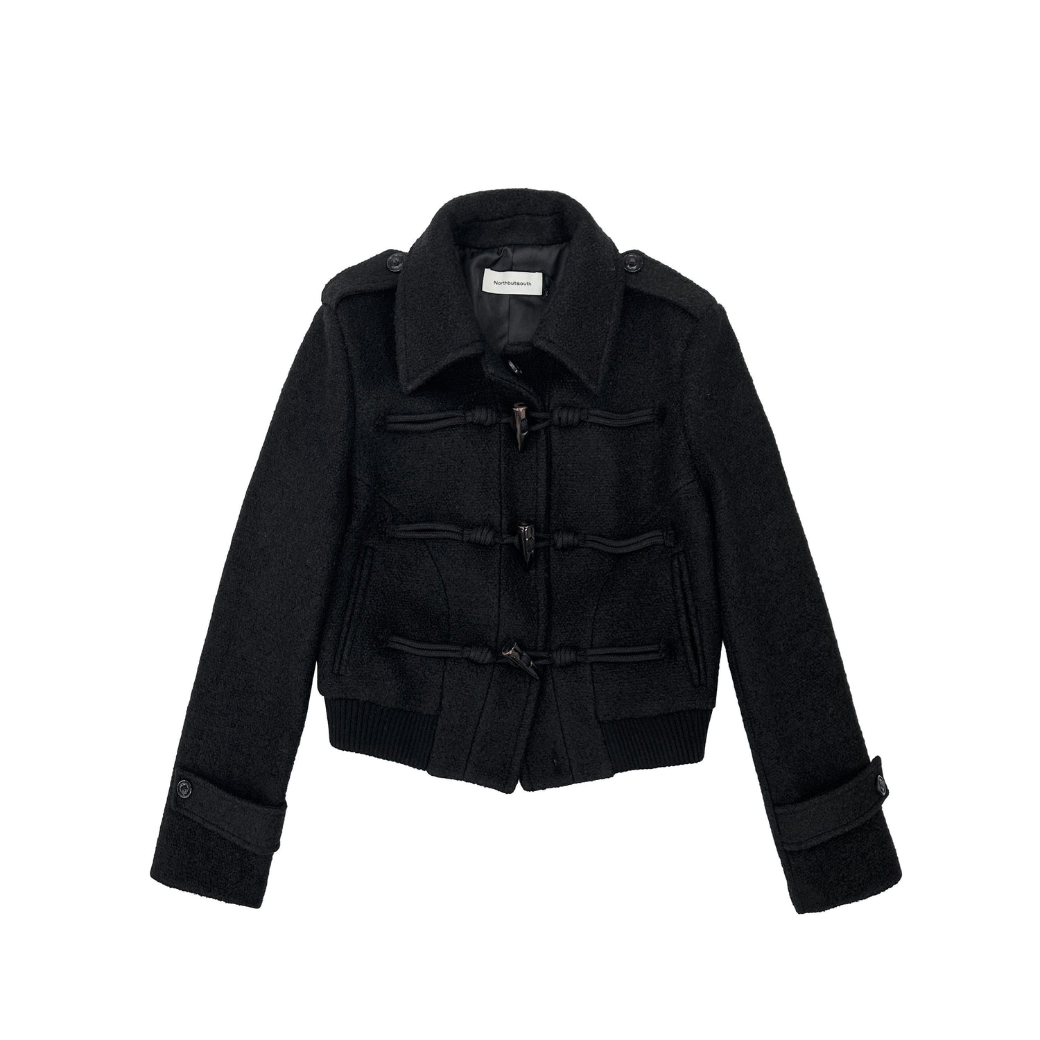 Northbutsouth_Black_Short_Structured_Horn_Toggle_Lapel_Slim_Women&