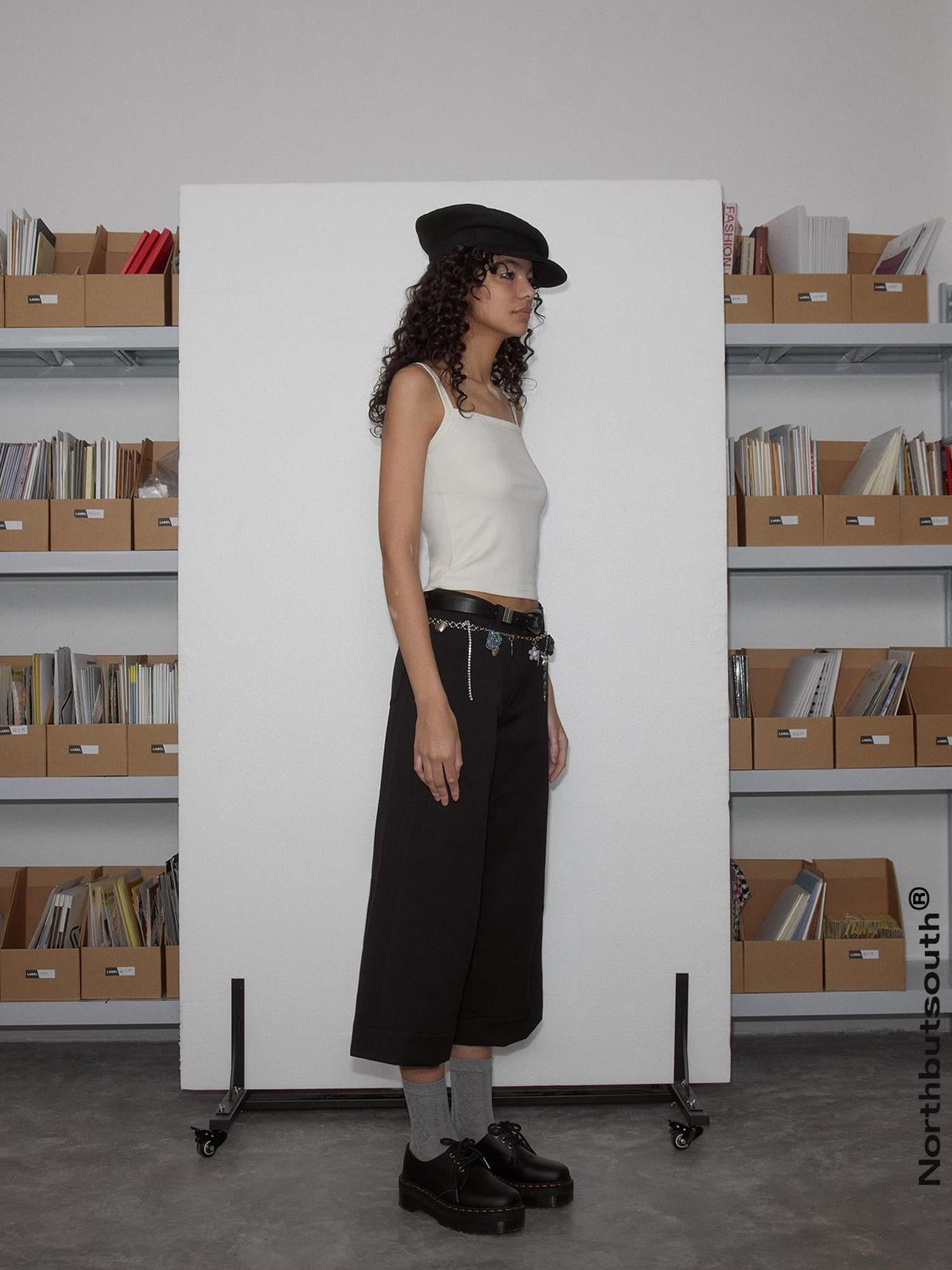 Northbutsouth Black Striped Wide Leg Trousers