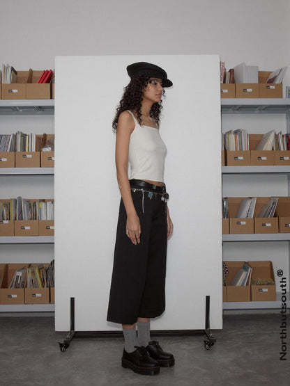 Northbutsouth Black Striped Wide Leg Trousers