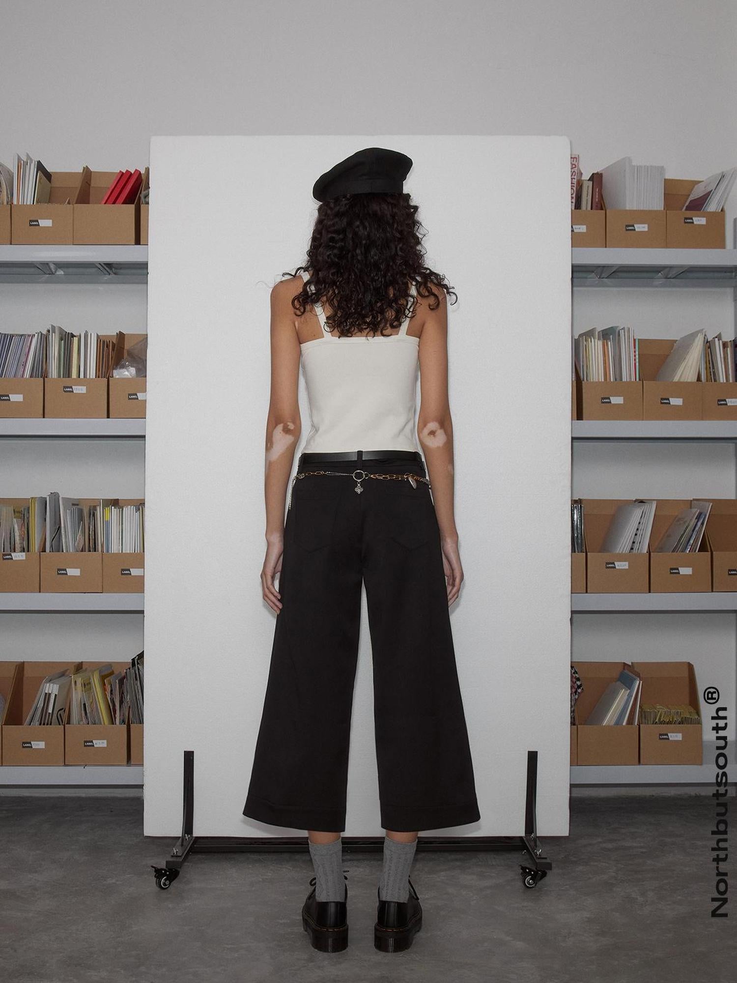 Northbutsouth Black Striped Wide Leg Trousers