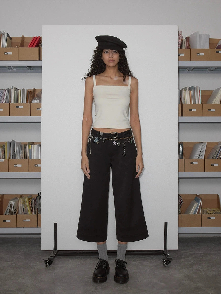 Black Striped Wide Leg Trousers