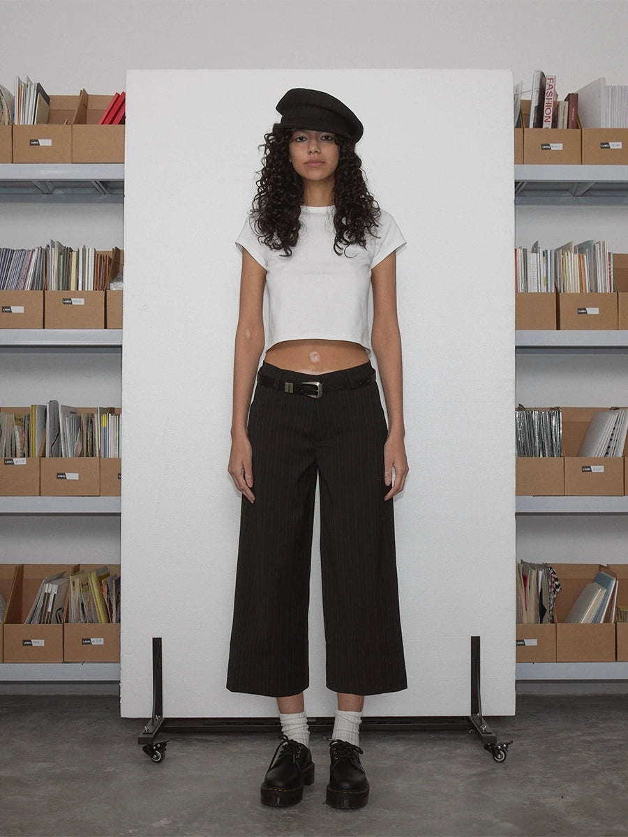 Black Striped Wide Leg Trousers