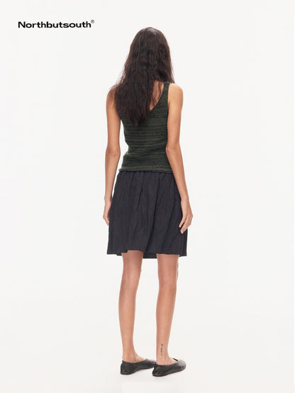 Northbutsouth Black Textured Pressed Pleats Elastic Waist Women&
