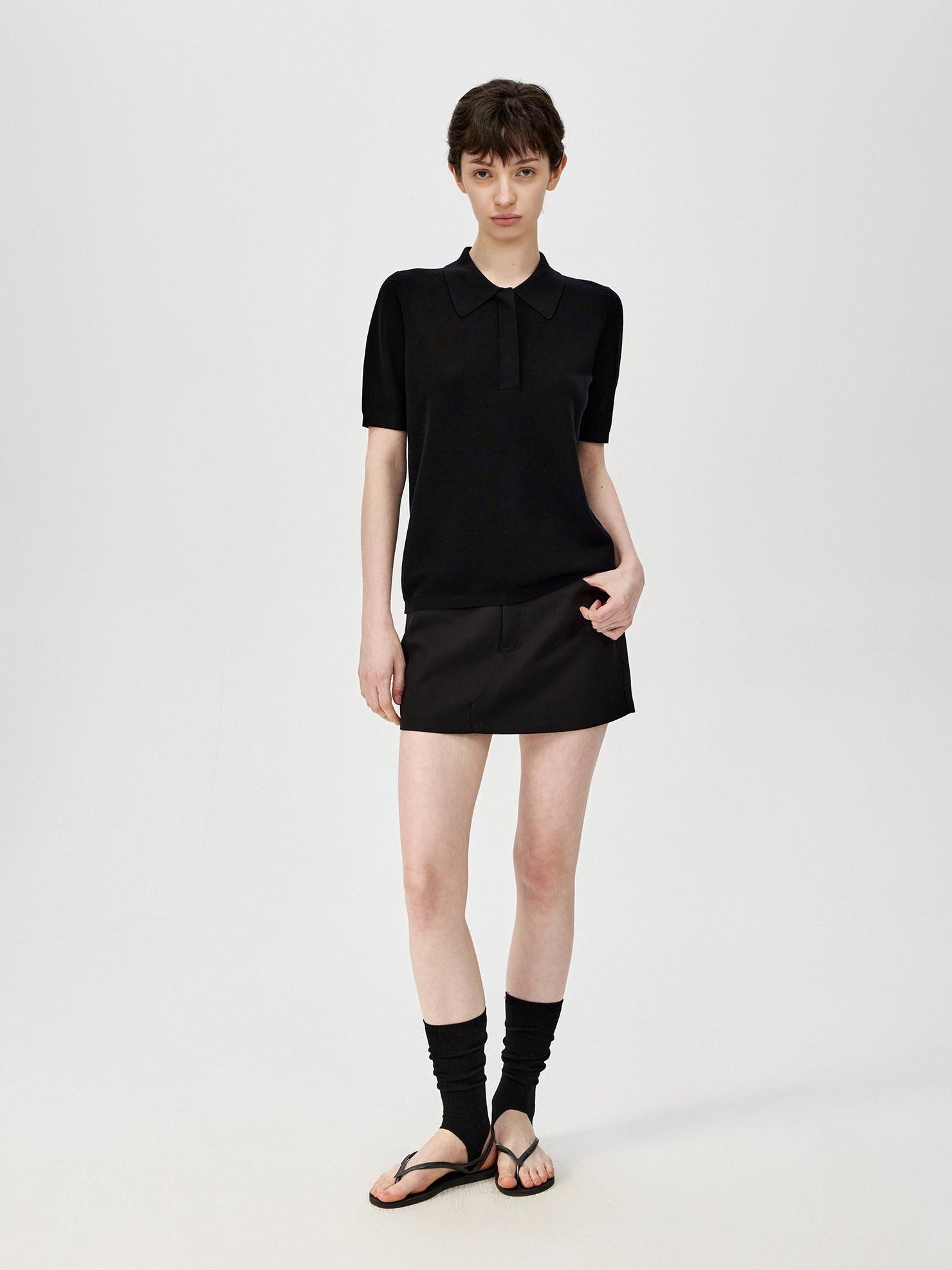 Northbutsouth Black White Classic Polo Collar Slim Fit Women&