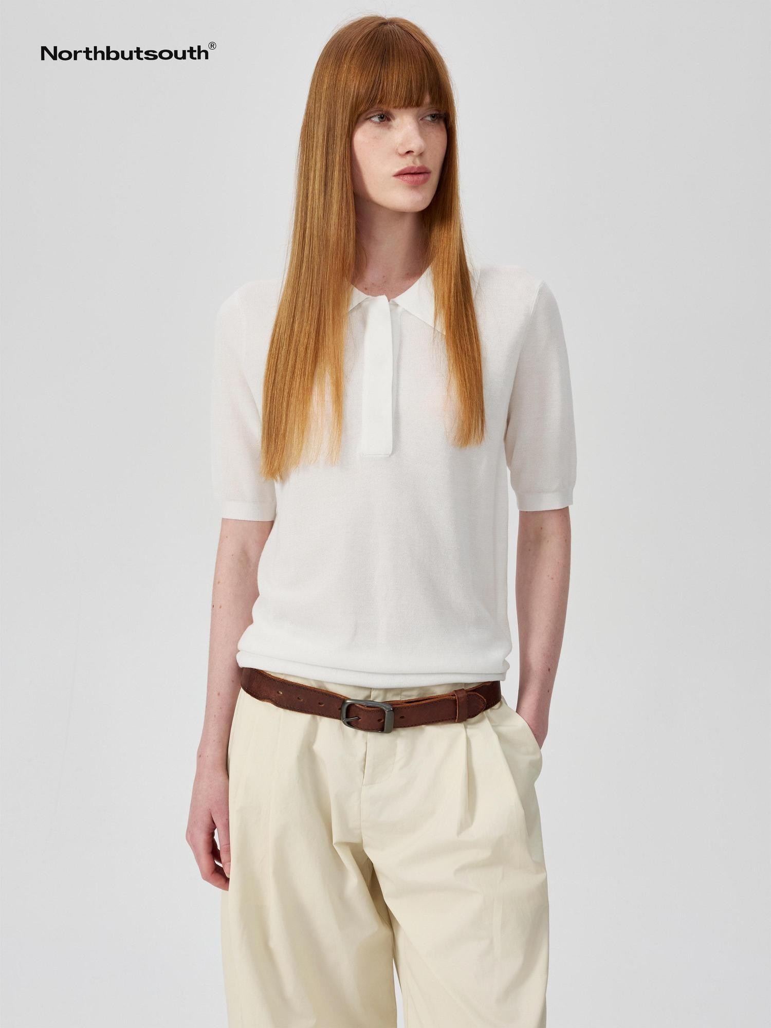 Northbutsouth Black White Classic Polo Collar Slim Fit Women&