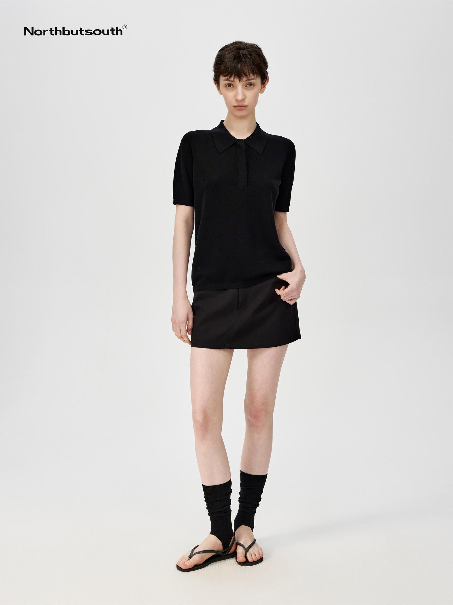 Northbutsouth Black White Classic Polo Collar Slim Fit Women&