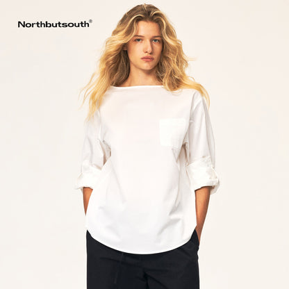 Northbutsouth_Black_White_Curved_Hem_Patch_Pocket_Straight_Women&