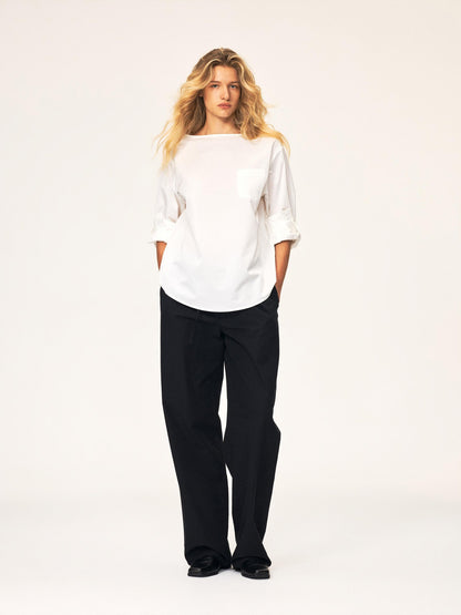 Northbutsouth Black White Curved Hem Patch Pocket Straight Women&