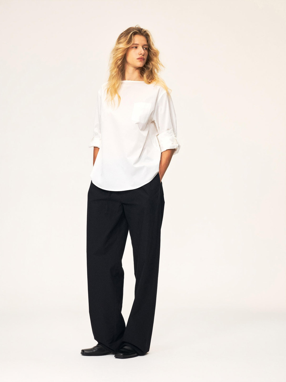 Northbutsouth Black White Curved Hem Patch Pocket Straight Women&