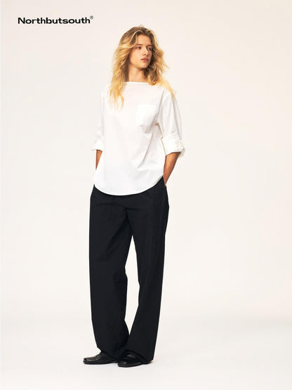 Northbutsouth Black White Curved Hem Patch Pocket Straight Women&