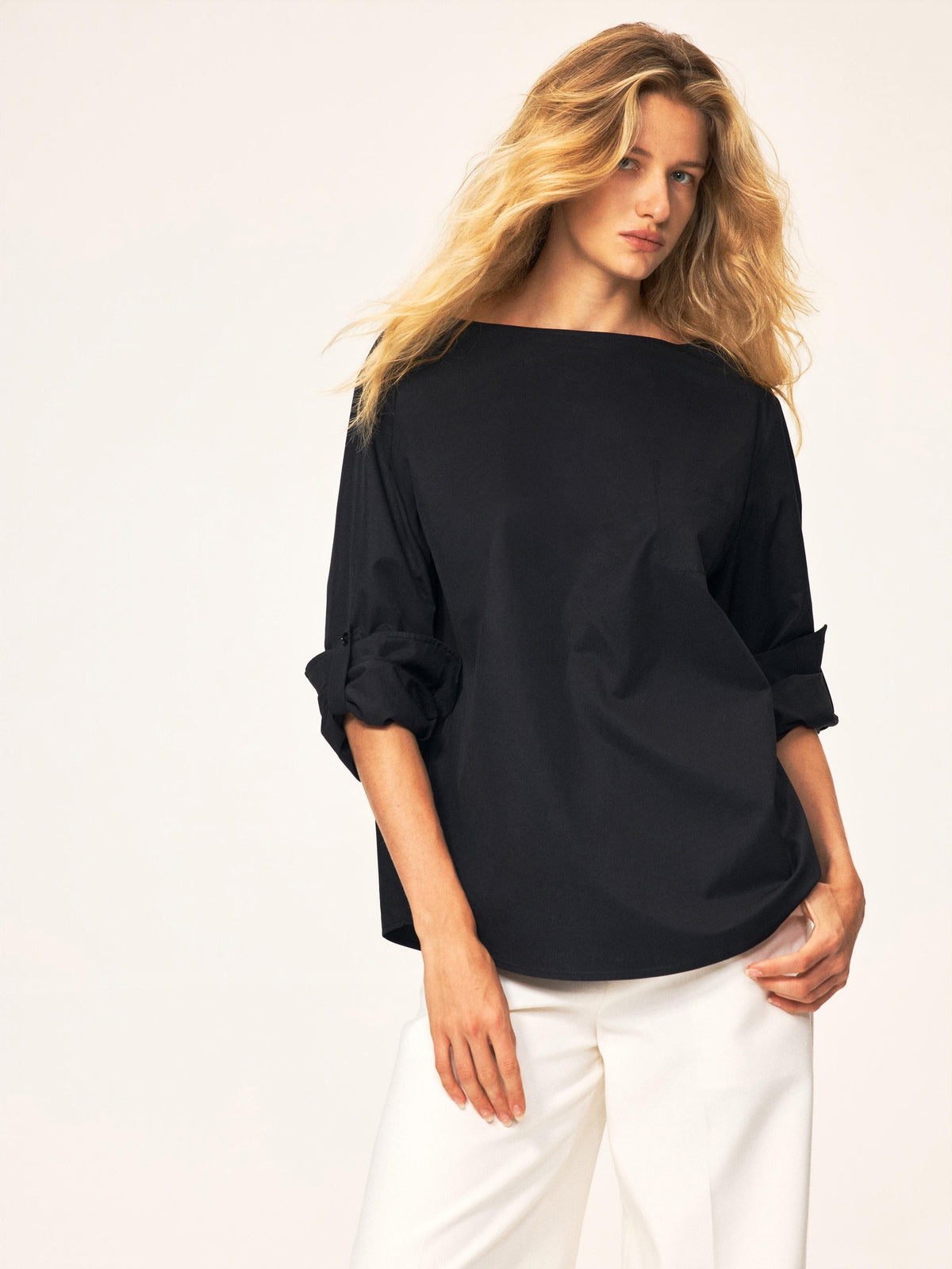 Northbutsouth Black White Curved Hem Patch Pocket Straight Women&