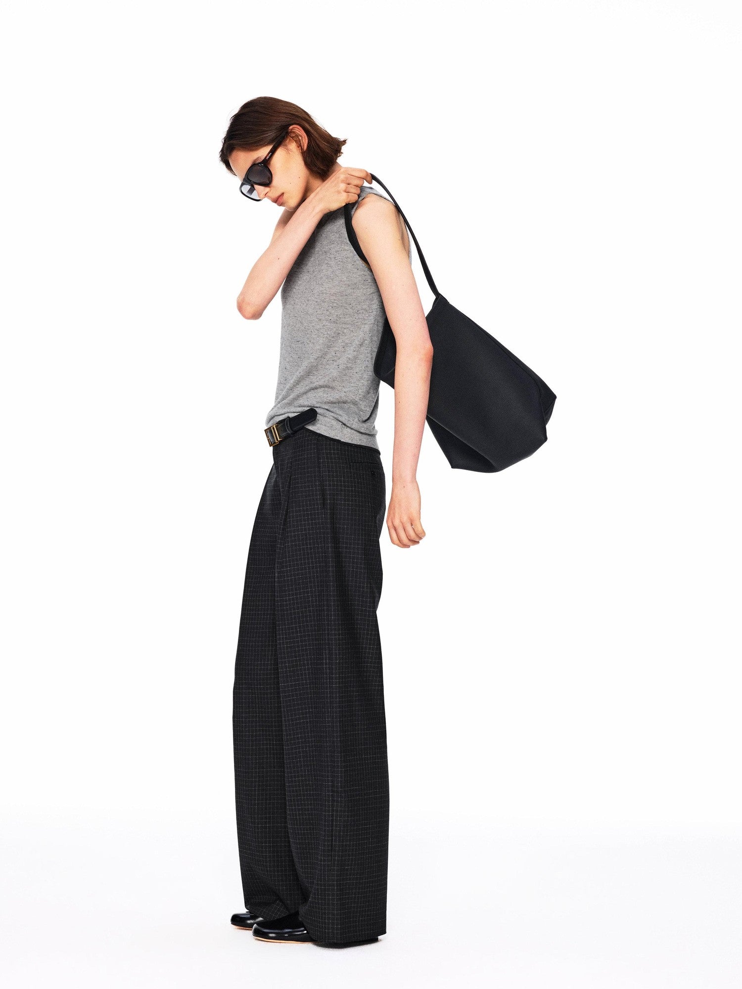 Northbutsouth Black White Micro Check Single Pleat Women&